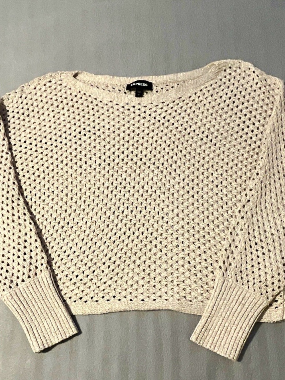 Express Crochet-Style Crewneck Sweater in Ivory